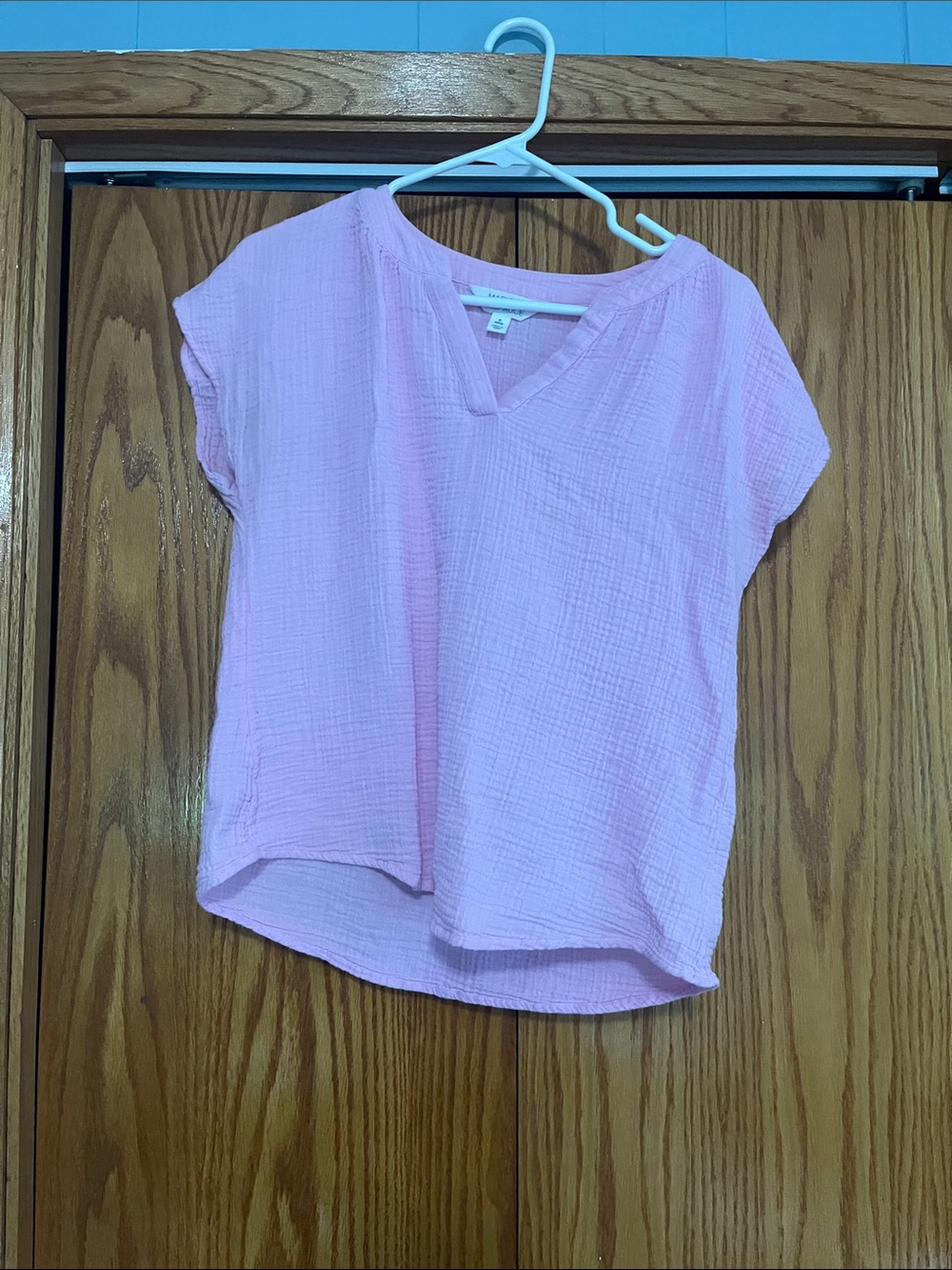 Market & Spruce Pink Gauze V Neck Top Medium Petite